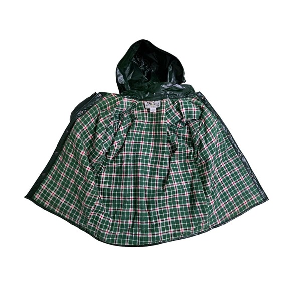 Duck Bay Raincoat PVC Rain Jacket Mens Medium Hooded Insulated Plaid Lined Green - Picture 6 of 12